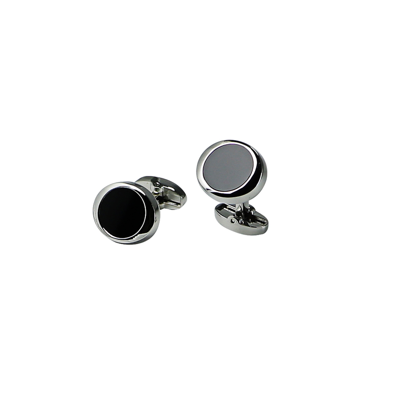 Czarny Acyloric Oval Silvertone Cuff Links